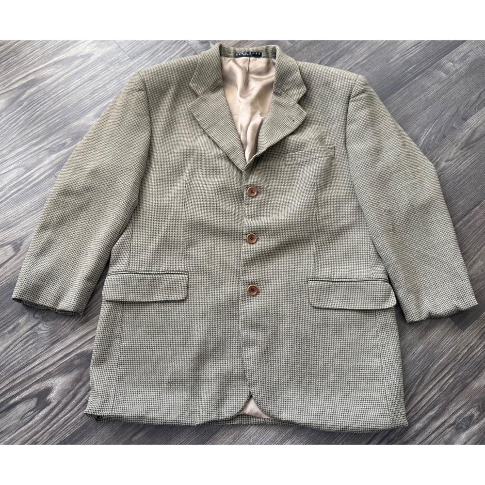 Vintage Hugo Boss Wool Houndstooth Blazer Einstein Sport Coat 46R/XL 3/4 sleeve